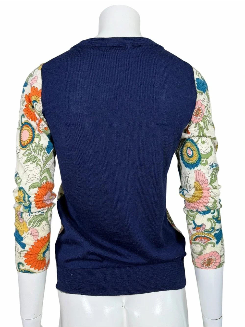 J.Crew Tippi Liberty Floral Merino Wool Sweater XS Fine Knit 3 4 Sleeve